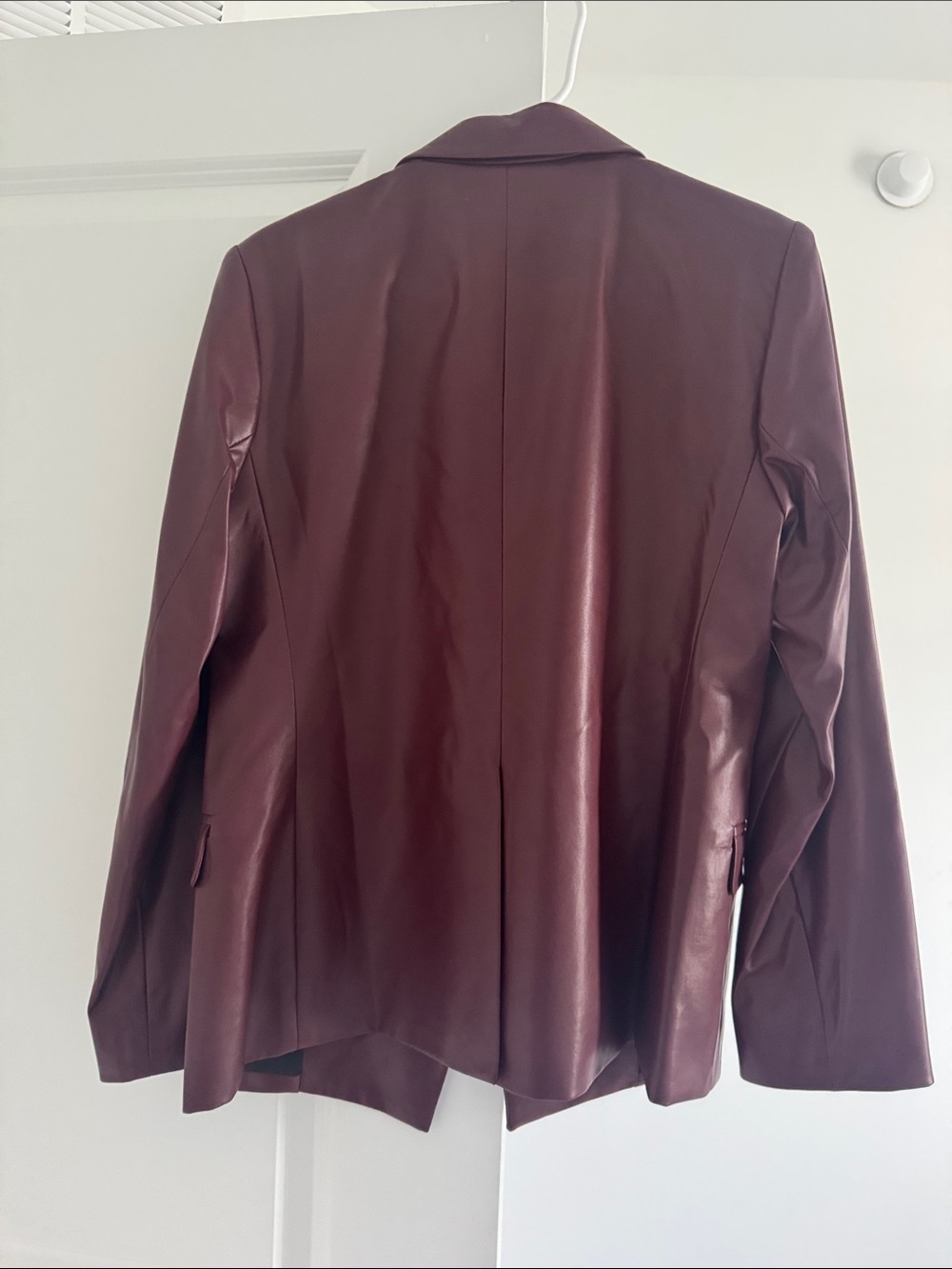 Lavender Brown Double-Breasted Faux Leather Blazer in Burgundy - Picture 3 of 3